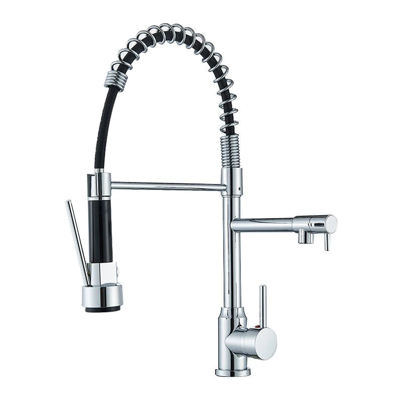 Rozin Black Kitchen Faucet Spring 360° Pull Down Sprayer Hot Cold Water Mixer Tap Deck Mounted Dual Spout Nozzle Faucets Crane