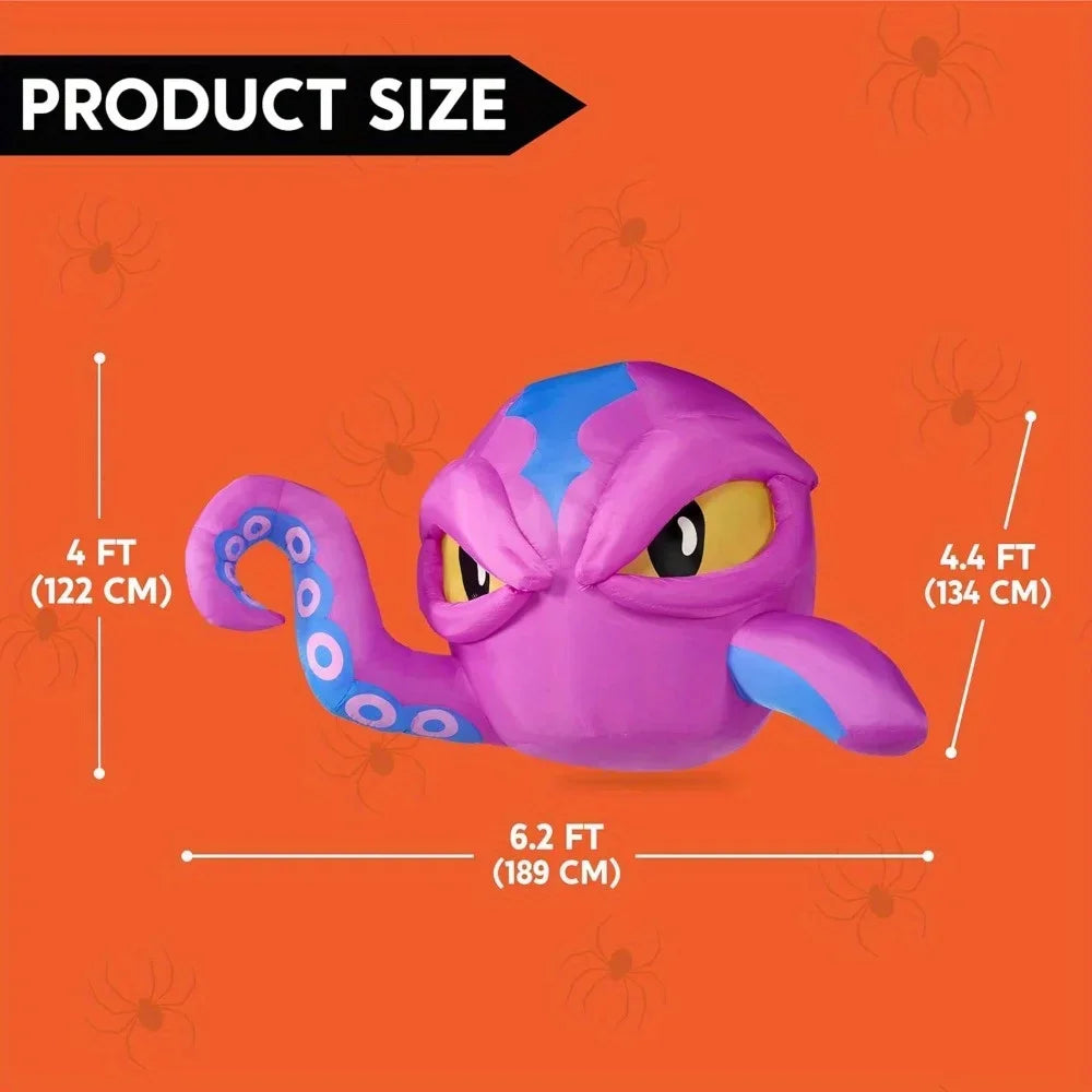 6.2 FT Long Purple Octopus Head Halloween Inflatable with Tentacles Broke Out from Window with Built-in LEDs Blow Up for Halloween Window Decor, Outdoor Yard Garden Lawn Party Decoration
