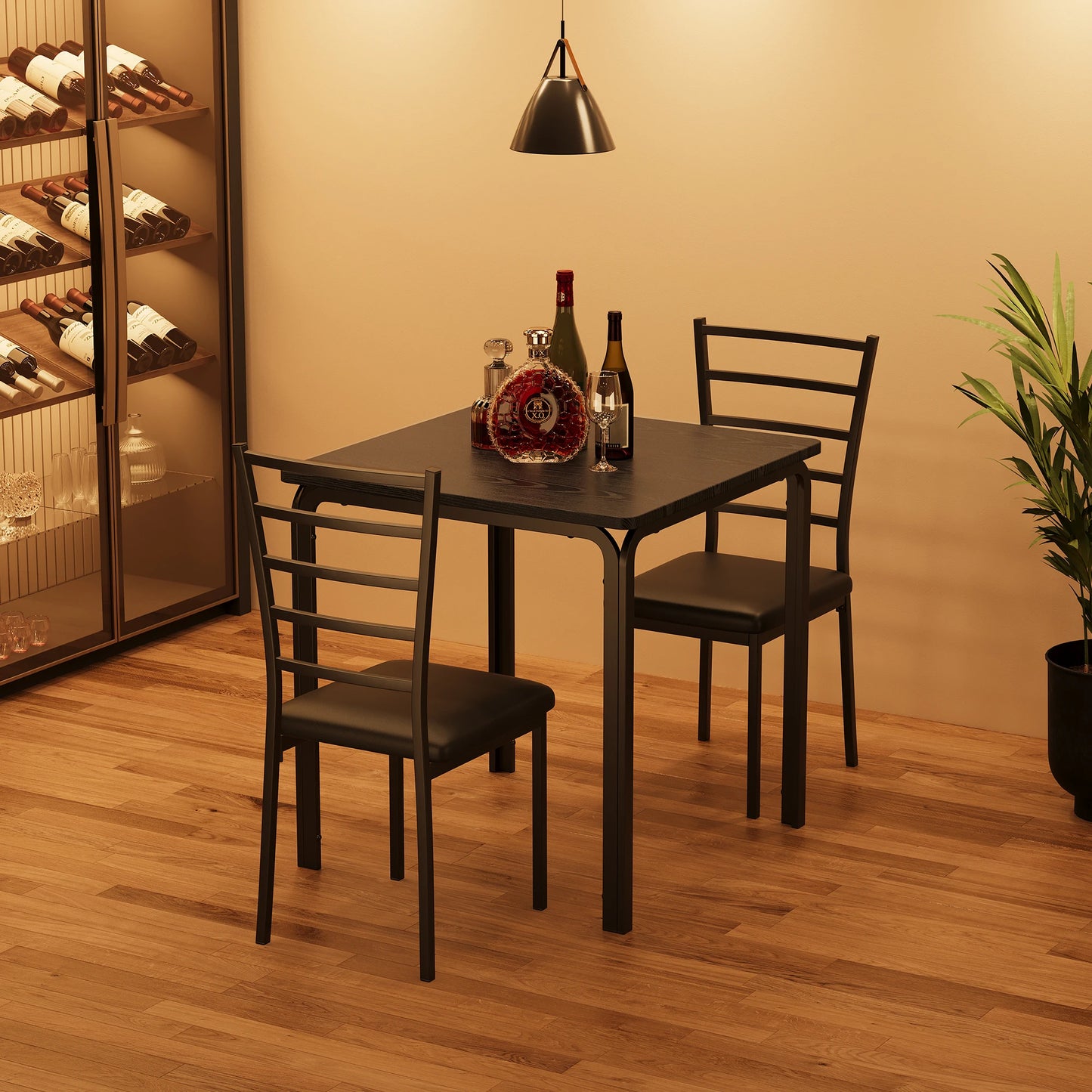 3-Piece Modern Square Dining Table Set for 2  Space-Saving Table & Chairs – Sturdy Metal Frame for Small Apartments, Kitchens or Breakfast Nooks