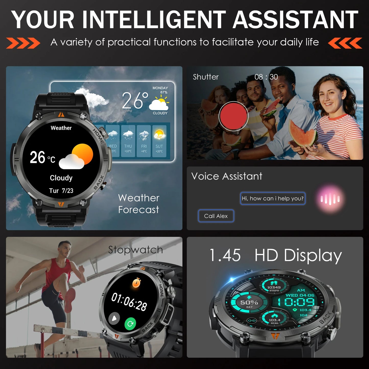 EIGIIS KE3 2025 New Bluetooth Call Smartwatch for Men Full Touch Screen with Health Monitor Heart Rate Flashlight Smart Watch