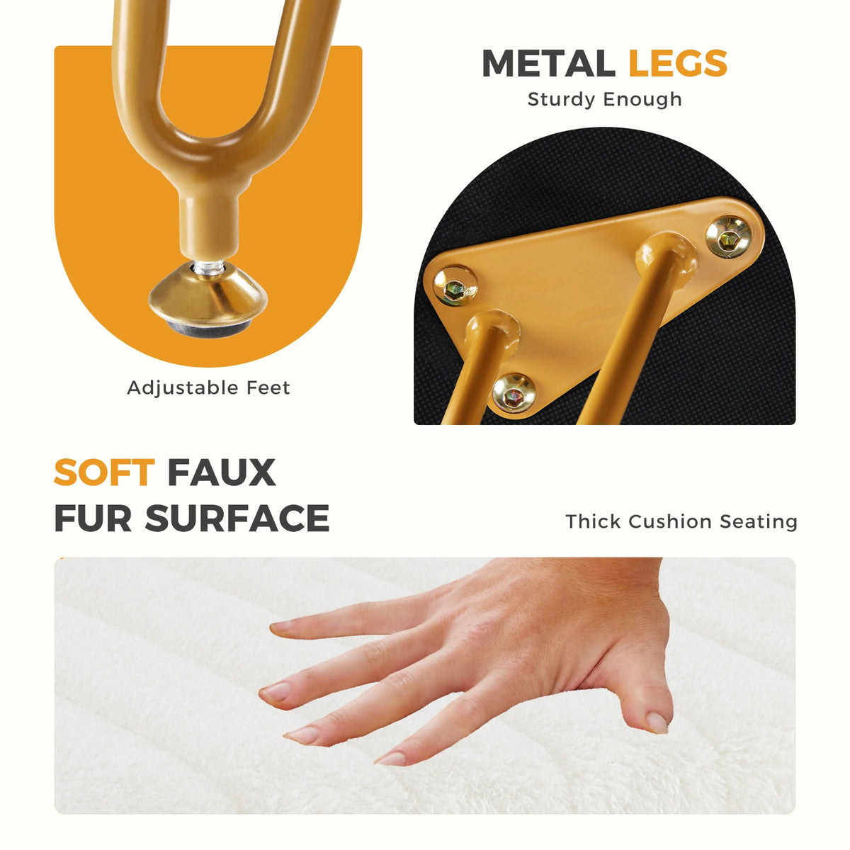 JHK Faux Fur Upholstered Storage Ottoman Metal Legs Padded Seat