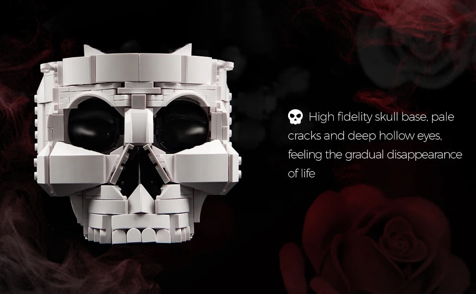 SupreOwls Skull Flowers Building Blocks Set Gothic Roses Bouquet Toy Skeleton Planter Pot Floral Decor Collection Gift for Adult