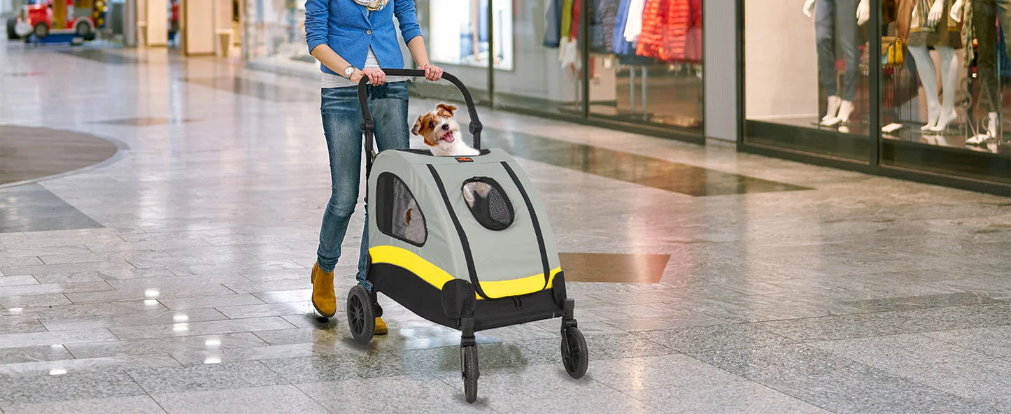 Premium Dog Stroller Pram 4 Wheel Foldable Cart Travel Walk Pet Jogger Wagon for Small Medium Large Dogs