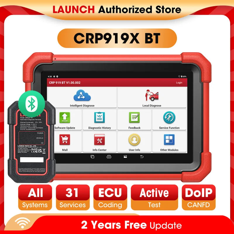 LAUNCH X431 CRP919X-BT OBD2 Scanner Automotive Diagnostic Tools Car CANFD DOIP ECU Coding Professional Scan Free Shipping