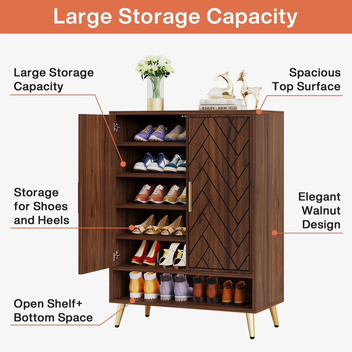 Tribesigns 6 Tier Wooden Shoe Cabinet With Adjustable Shelves