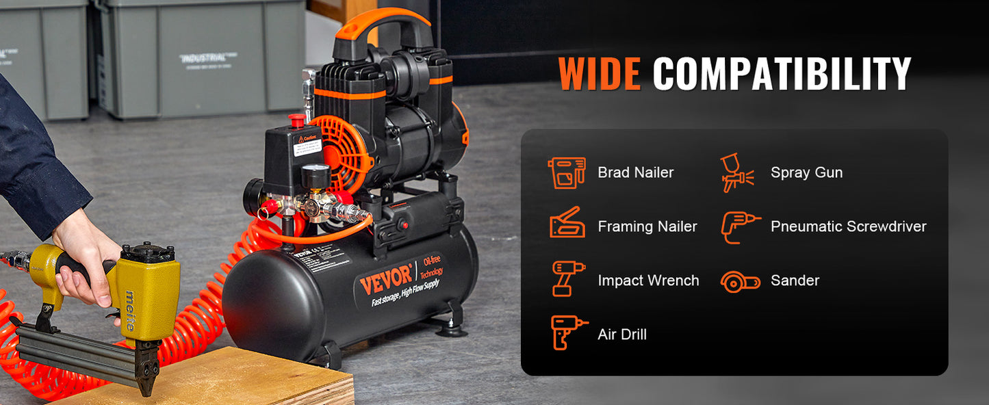SucceBuy Silent Air Compressor 900W 1450W 1800W Quiet Oil-free Portable Air Pump for Repair Tire Inflation Whisper Compressor