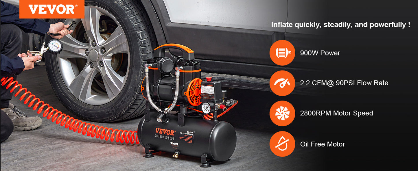 SucceBuy Silent Air Compressor 900W 1450W 1800W Quiet Oil-free Portable Air Pump for Repair Tire Inflation Whisper Compressor