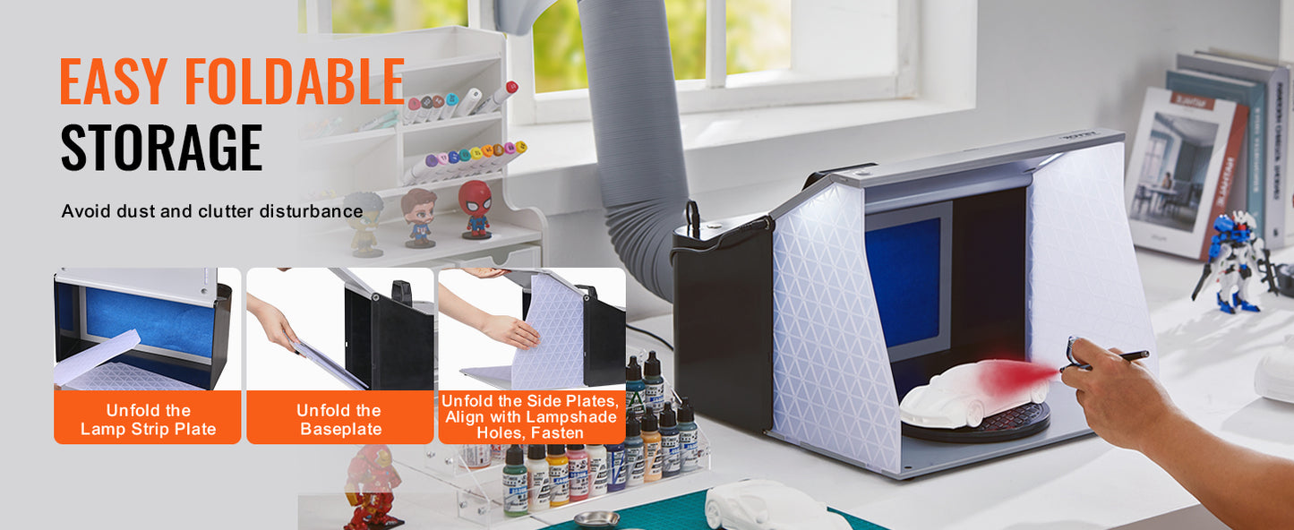 SucceBuy Airbrush Spray Booth Portable Hobby Airbrush Paint Spray Booth Kit with 4 LED Light Powerful Dual Exhaust Fans