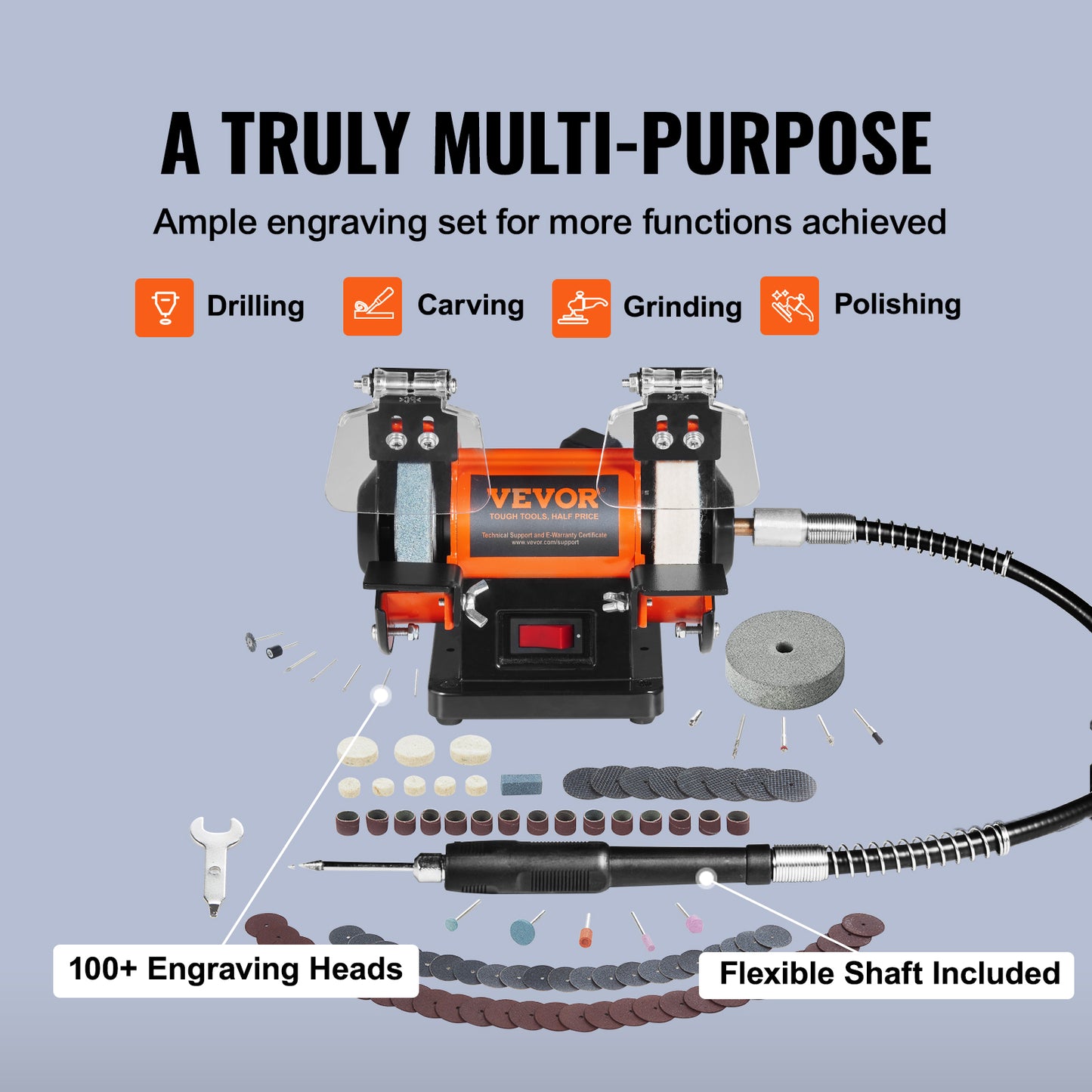 VEVOR 3in Jewelry Polisher Buffer Brushless Adjustable Speed Mini Multi-purpose Bench Grinder Polishing Machine for Gemstones