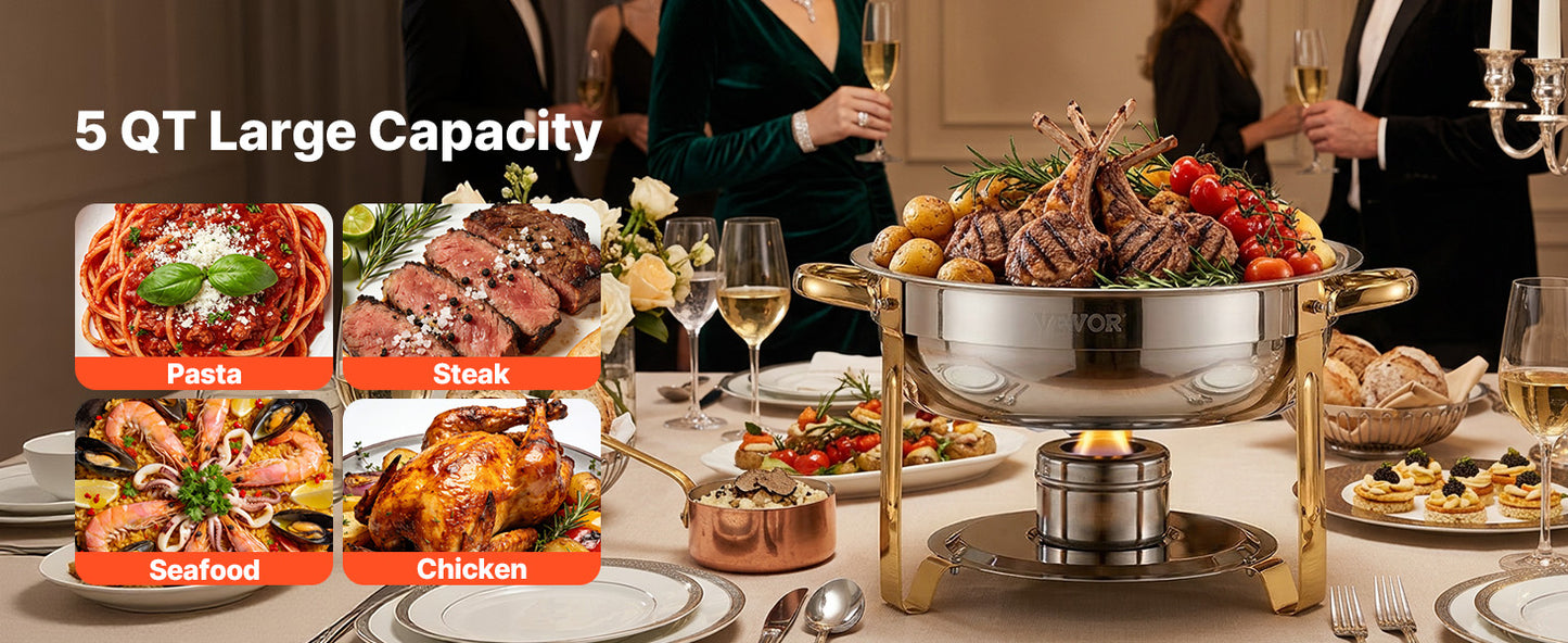 SucceBuy 4 Pack Chafing Dish Buffet Set Stainless Steel Chafer W/4 Full Size Pan Round Catering Warmer Server for Party Banquets