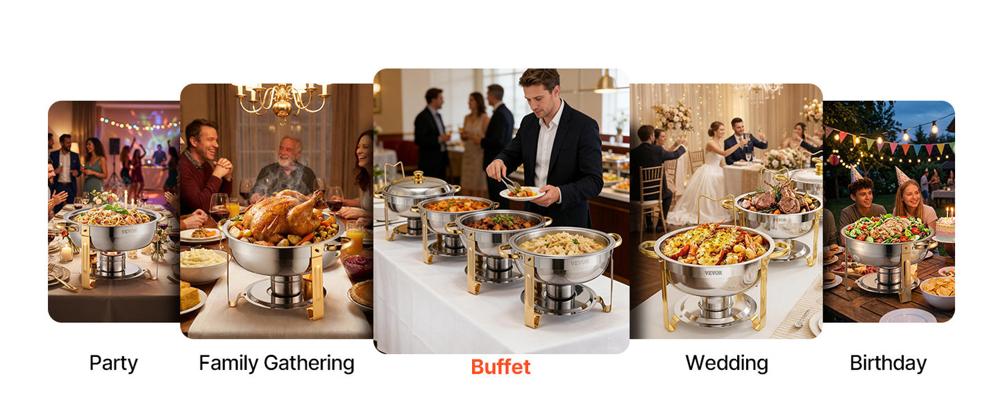 SucceBuy 4 Pack Chafing Dish Buffet Set Stainless Steel Chafer W/4 Full Size Pan Round Catering Warmer Server for Party Banquets