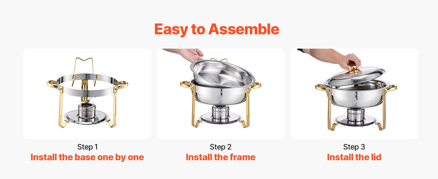 SucceBuy 4 Pack Chafing Dish Buffet Set Stainless Steel Chafer W/4 Full Size Pan Round Catering Warmer Server for Party Banquets