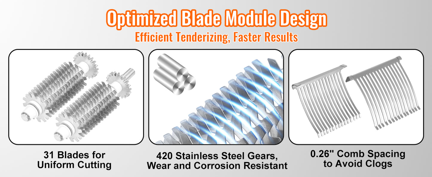 SucceBuy Commercial Meat Tenderizer Heavy Duty Stainless Steel Meat Tenderizer Machine Quick and Easy Manual Operation Kitchen