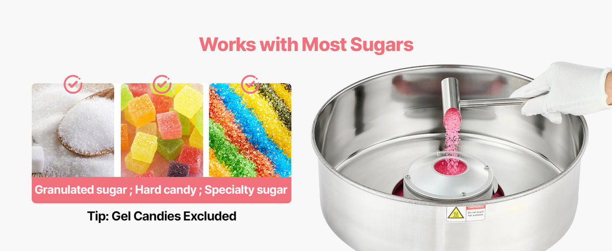 SucceBuy Cotton Candy Machine Commercial 1000W Electric Candy Floss Maker Easy Use with 15 inch Stainless Steel Bowl for Kids