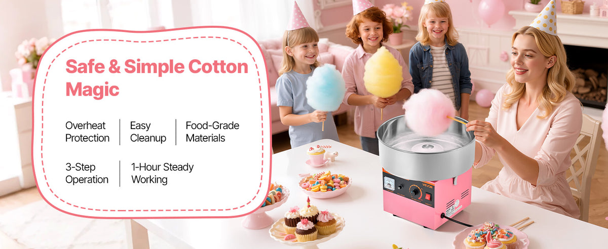 SucceBuy Cotton Candy Machine Commercial 1000W Electric Candy Floss Maker Easy Use with 15 inch Stainless Steel Bowl for Kids