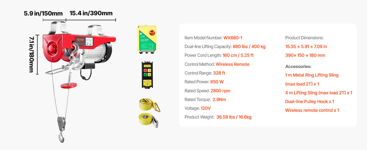 SucceBuy 400-1000kg Electric Hoist Lifting Crane Cable Hoist Winch for Boat Car Garage Elevator with Wired Remote Control Lifter