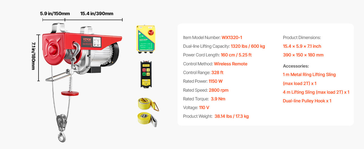 SucceBuy 400-1000kg Electric Hoist Lifting Crane Cable Hoist Winch for Boat Car Garage Elevator with Wired Remote Control Lifter