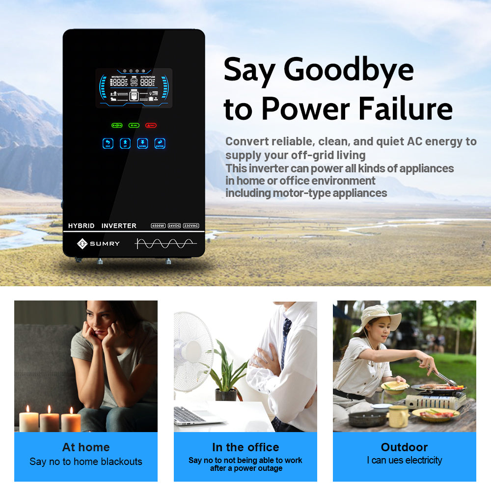 SUMRY Hybrid Solar Inverter 4000w 24V 140A Over-load Protection Pure Sine Wave Solar Inverter 5600W MPPT Solar Charger