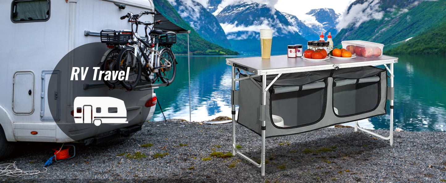 SucceBuy Camping Kitchen Table Quick set-up Folding Camping Table MDF Camping Table for Outdoor Picnics BBQ Camping RV Traveling