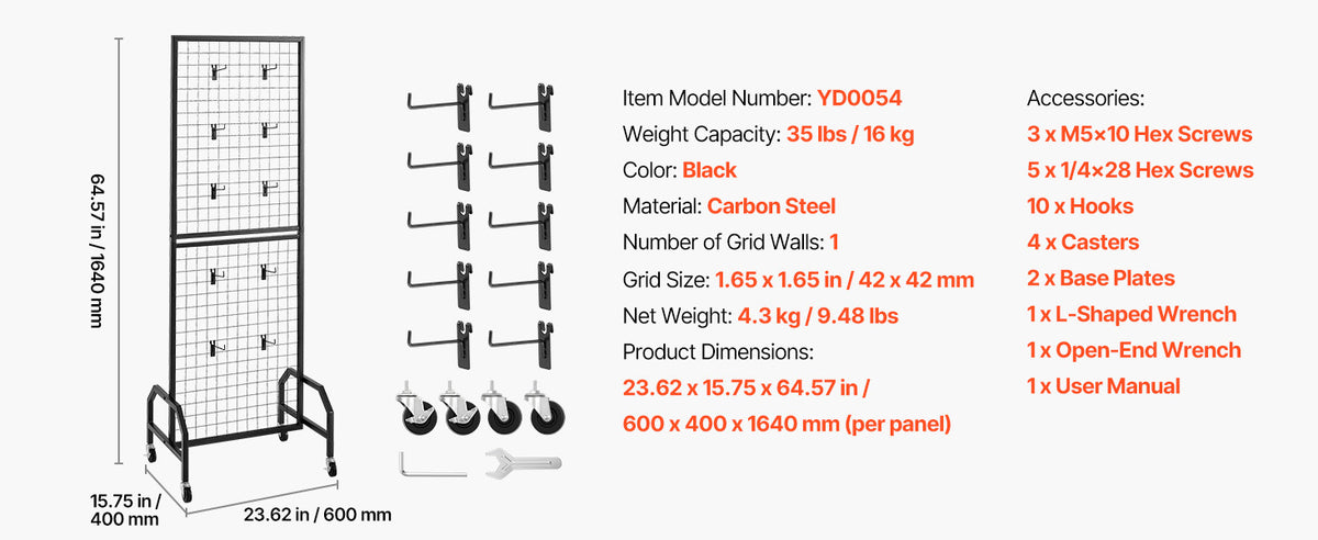 SucceBuy Wire Grid Wall Display Rack With Mobile Wheels