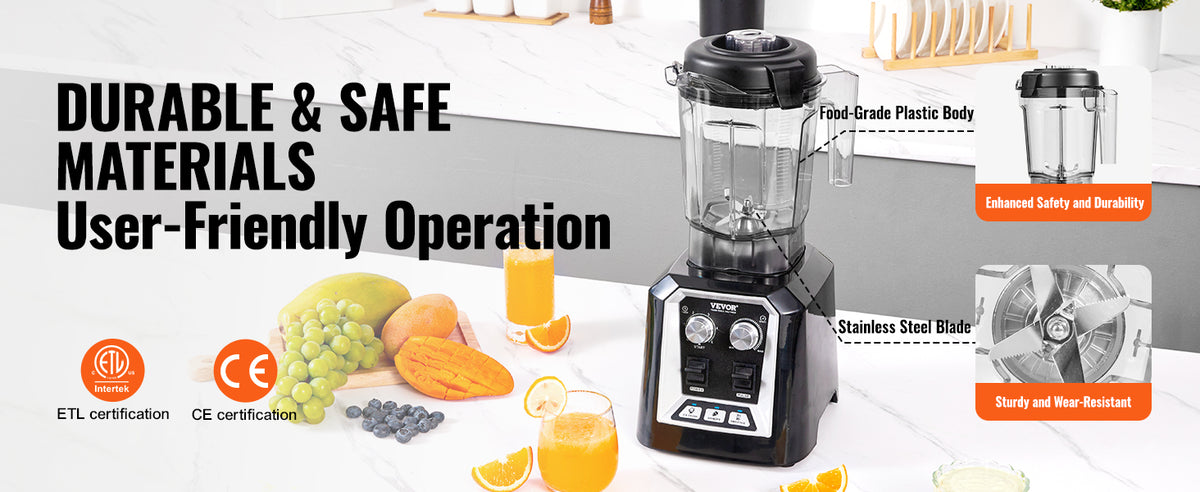 SucceBuy 2L Smoothie Blender Professional Countertop Fruit Food Processor Mixer Maker with Stainless Steel for Home Kitchen Bar
