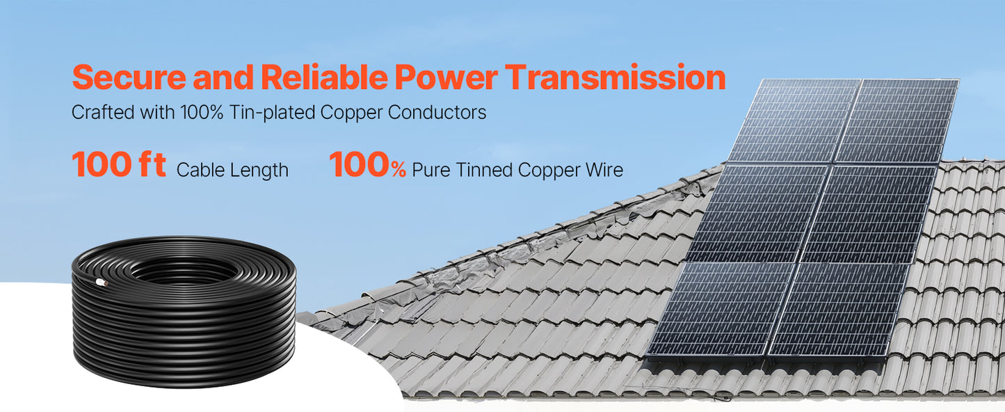 SucceBuy 100FT Solar Panel Extension Cable 10AWG 6mm² IP67 Waterproof Solar Extension Cable for Home Ship and RV Solar Panels