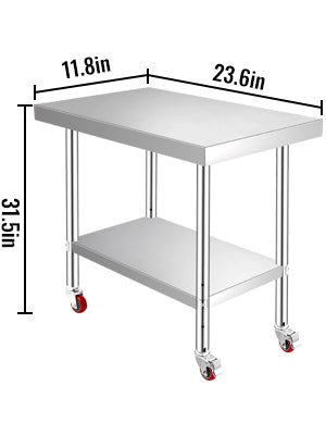 SucceBuy Stainless Steel Kitchen Worktable Shelves Commercial Work Bench Table with Caster Wheels for Home Restaurant Storage