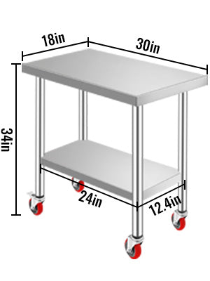 SucceBuy Stainless Steel Kitchen Worktable Shelves Commercial Work Bench Table with Caster Wheels for Home Restaurant Storage