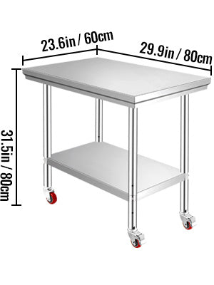 SucceBuy Stainless Steel Kitchen Worktable Shelves Commercial Work Bench Table with Caster Wheels for Home Restaurant Storage