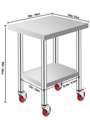 SucceBuy Stainless Steel Kitchen Worktable Shelves Commercial Work Bench Table with Caster Wheels for Home Restaurant Storage